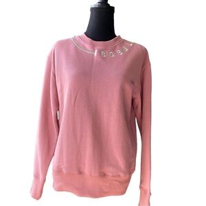 NWT BOBBLEHAUS Signature Cotton Crew Neck Sweatshirt Sweater Stitch Pink Sz S